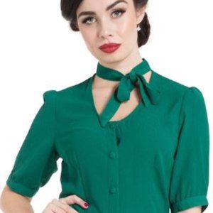 Voodoo Vixen Emerald Clara Neck Bow Tie Blouse